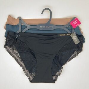 Vince Camuto 3 Pack Smooth Bikini Lace Panties Black Blue Beige L NWT